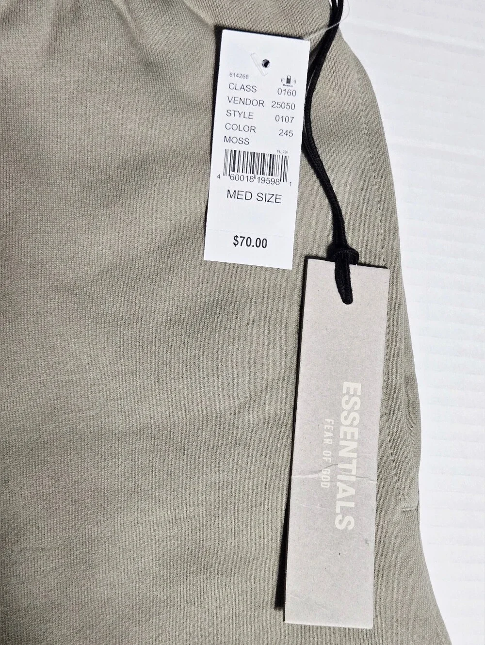 Fear of God Essentials Fleece Shorts Moss Green Men's Medium NWT Drawstring